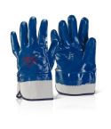 Blue Nitrile Heavyweight Fully Coated Work Gloves with Wide Safety Cuff