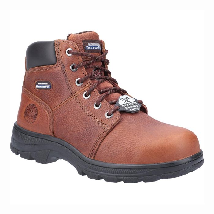 Skechers SK77009EC Workshire Leather Safety Boots Memory Foam Brown