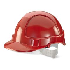 Economy Red Safety Helmet Vented with Adjustable Plastic Harness