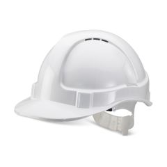 Economy White Safety Helmet Vented with Adjustable Plastic Harness