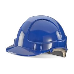 Premium Blue Vented Safety Helmet with Rain Gutters and Ratchet Harness