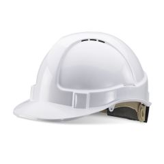 Premium White Vented Safety Helmet with Rain Gutters and Ratchet Harness