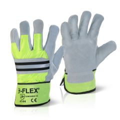 Canadian High Quality Rigger Gloves Grey Leather Palm High Viz Back