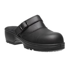 Candy Lightweight Black Microfiber Metal Free Womens Safety Clog Shoes