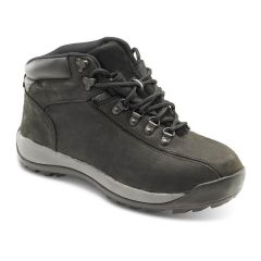 Mens Black Leather Steel Toe and Midsole Classic Hiker Safety Boots