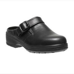 Daisie Womens Slip On Clog Style Black Microfiber Safety Work Shoes