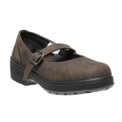 Diaman Ladies Buckle Strap Brown Leather S1 SRC Safety Court Shoes