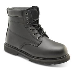 Mens Smooth Black Leather Goodyear Welted Steel Toe Safety Boots