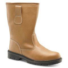 Tan Leather Fur Lined Safety Rigger Boots with Steel Toe and Midsole
