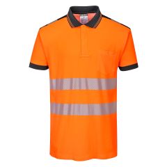 PW3 Workwear High Vis T180 Orange Black Short Sleeve Work Polo Shirt