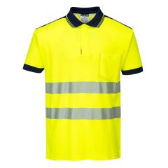PW3 Workwear High Vis T180 Yellow Navy Short Sleeve Work Polo Shirt