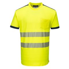 PW3 Workwear High Vis T181 Yellow Navy Short Sleeve Work T Shirt