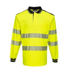 PW3 Workwear High Vis T184 Yellow Black Long Sleeve Work Polo Shirt