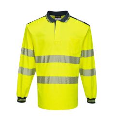 PW3 Workwear High Vis T184 Yellow Navy Long Sleeve Work Polo Shirt