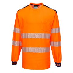 PW3 Workwear High Vis T185 Orange Navy Long Sleeve Work T Shirt