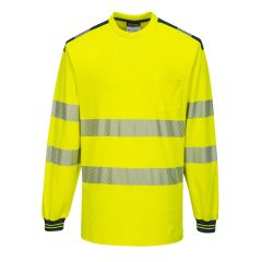 PW3 Workwear High Vis T185 Yellow Navy Long Sleeve Work T Shirt